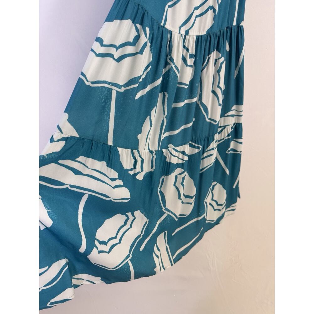 Kenny Flowers Limited Edition Tiered Maxi Dress Teal Women’s M Resort Vacation - Picture 4 of 10